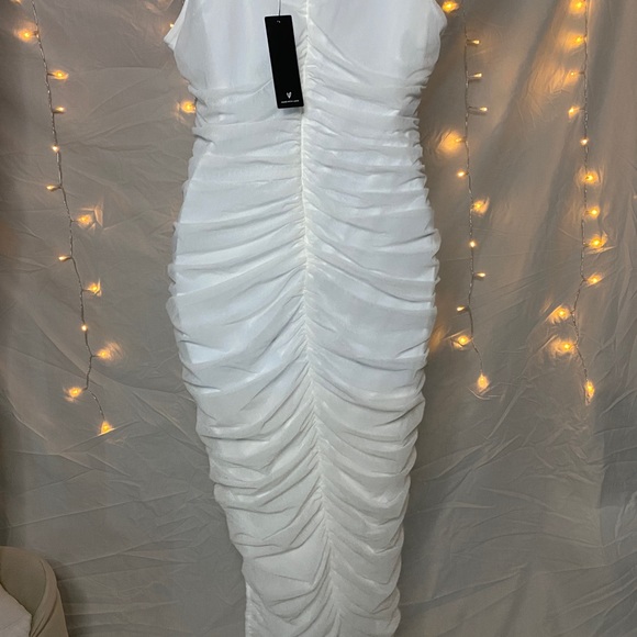 Lulus white mesh ruched bodycon midi dress - Picture 5 of 7